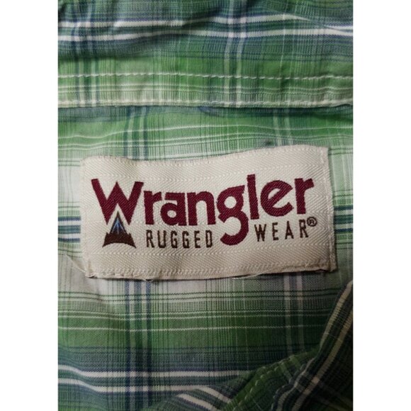 Wrangler Rugged Wear Mens XL Green Plaid Short Sleeve Button Up Work Shirt - Picture 10 of 11